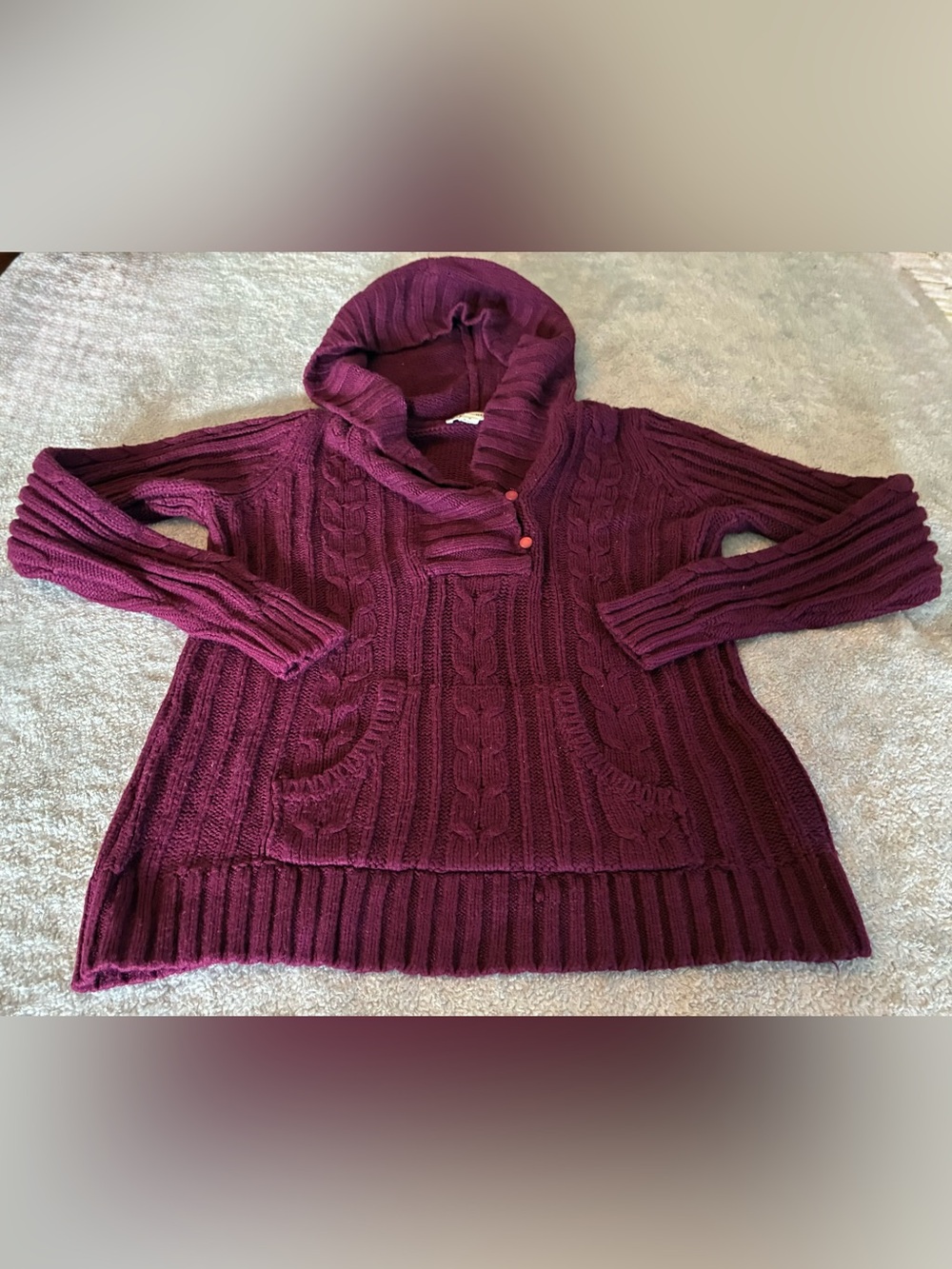 Women’s St John’s Bay Cozy Cable-Knit Hooded Sweater - Burgundy Size M
